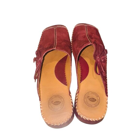 Nurture Red Suede Leather Mules 7M With Contrast Stitching Tie Detail Money - Picture 9 of 10
